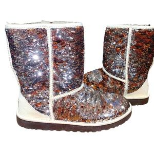 UGG Australia Classic Short Boots Sparkle Sequin Champagne 3353 Size 9